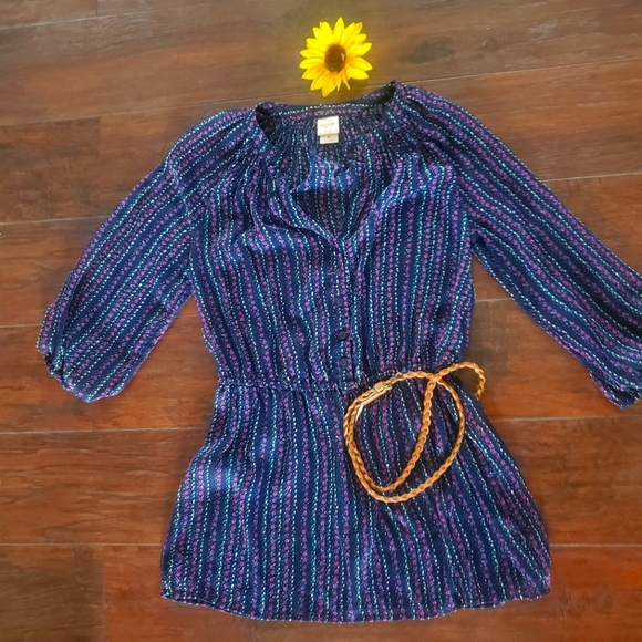 BLUE PURPLE FLOWERS BELTED TUNIC - Picture 3 of 9
